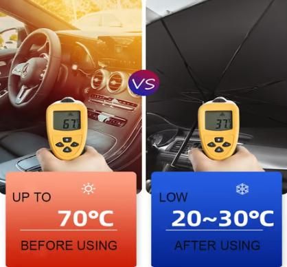 Universal Car Sunshade Umbrella – Foldable Windshield Cover with Buckle Closure (Black, Pack of 1)