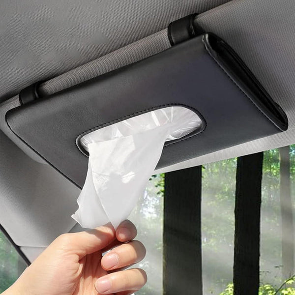 Automobile Car Sunshade Paper Towel Box – Faux Leather Tissue Holder for Car Interior